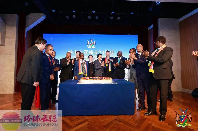 1纳米比亚驻华大使伊莱亚·乔治·凯亚莫阁下与各国驻华大使、公使分享纳米比亚独立33周年国庆日纪念蛋糕,分享胜利日的喜悦与荣光!.jpg